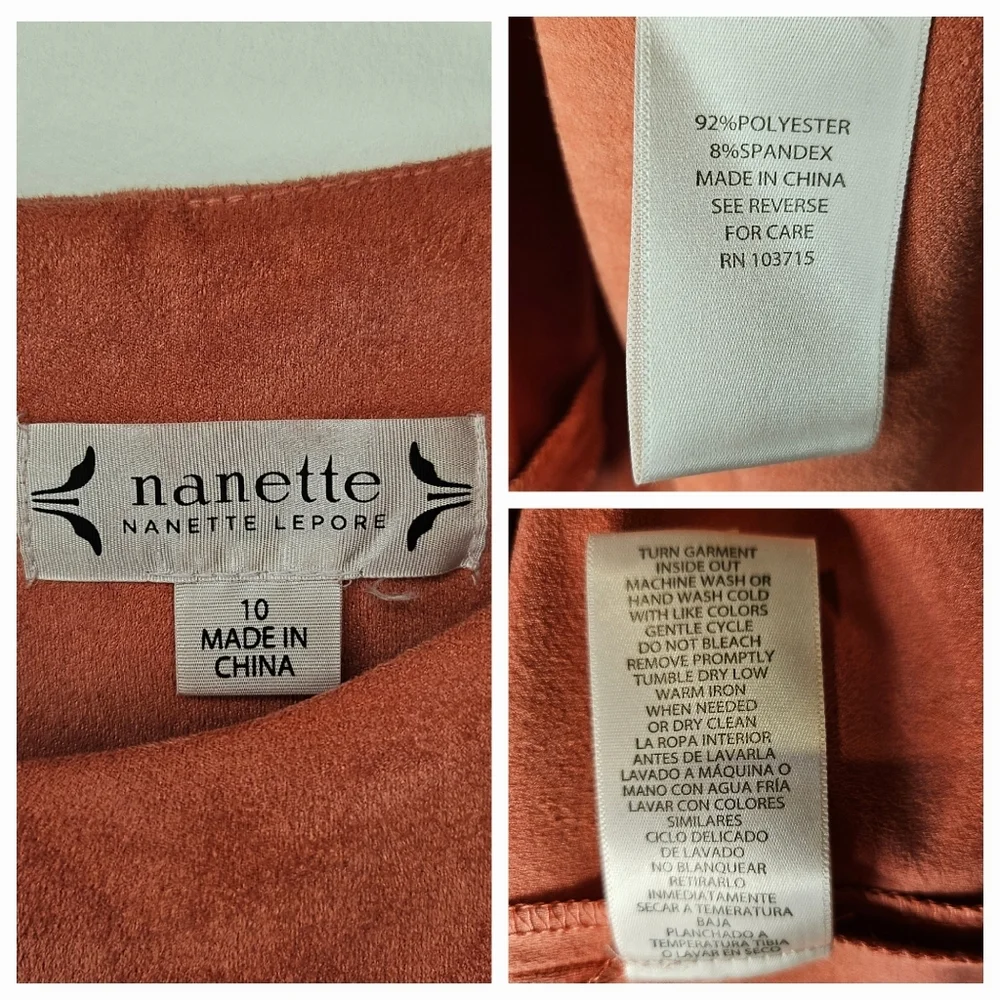 Nanette Lepore Coral Size 10 Faux Suede Sheath Mini Dress Short Sleeve Zip Back